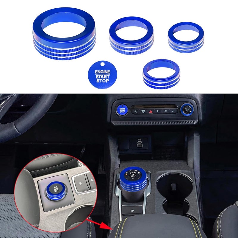 BORUIEN for 2025 Ford Bronco Sport (NOT FIT Bronco) Accessories Interior Center Consoles AC Headlight Volume 4WD Wheel Drive Gear Shift Switch Knob Cover Aluminum Alloy 5Pcs (Blue, 2025+ Bronco Sport) - Image 2